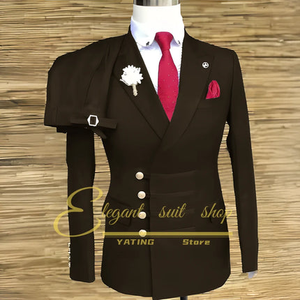 Formal Wedding Men Suits 2 Piece Jacket Pants Sets Double Breasted Male Clothing Costume