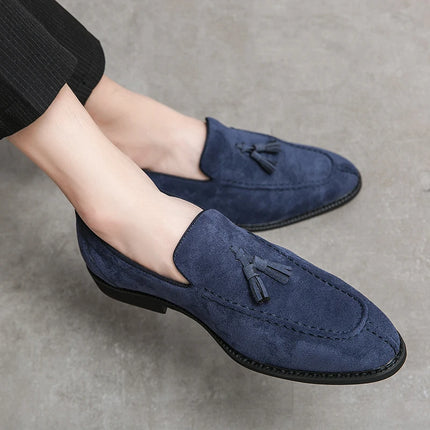 New British Designer Suede LeatherTassel Casual Shoes for Men Purple Blue Brown Moccasins Wedding Prom Homecoming Party Footwear