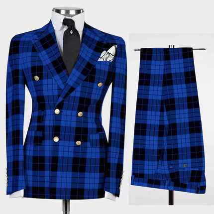 Male Fashion Suits Men Formal Wear Plaid Checked Jacket Pants 2 Piece Sets Man Business Party Attire Customized Groom Tuxedos