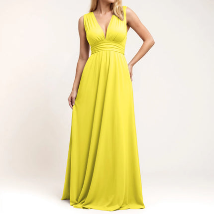 Multiple-Way Women Maxi Dress For Wedding Deep V-Neck Sexy High Waist Evening Party Dress Flowy Ruched A-Line Cocktail Dress