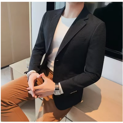 2025 High quality Waffle suit jacket men's fashion handsome with business casual autumn and winter new single-row two-button