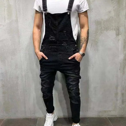 New Fashion Men's Jeans Overalls High Street Ripped Denim Jumpsuits Hip Hop Men Cargo Bib Pants Cowboy Male Jean Dungarees 2023