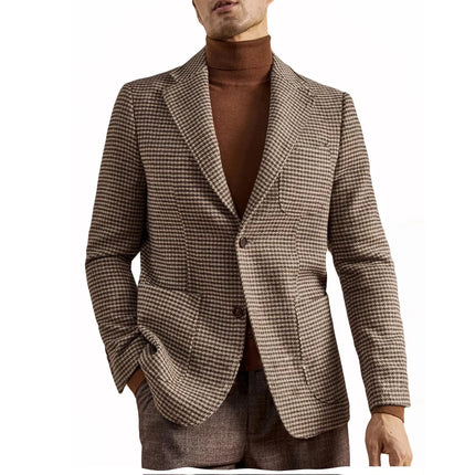 Men's Retro Suit Jacket English Style Casual Men's Large Size Jacket British Gentleman Wool Suit Trendy Tweed Houndstooth Suits