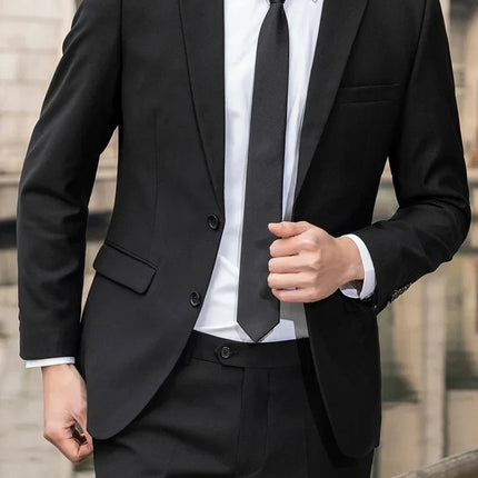 Suit (Blazer+ Trousers) Men's Casual Formal Business Gentleman Solid Color Hosting Four Seasons Slimming Wedding Fashion Suit