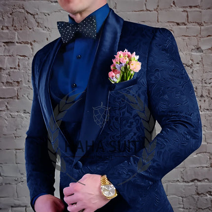 Men's Suit Jacquard Wedding Groom Suits Best Man Dinner Engagement Tuxedo Tailored Clothing