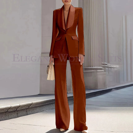 Customzied Women's Suits Blazer Luxury One-Button Shawl Lapel Slim Fit 2 Piece Jacket Pants Sets Evening Female Clothing Outfits