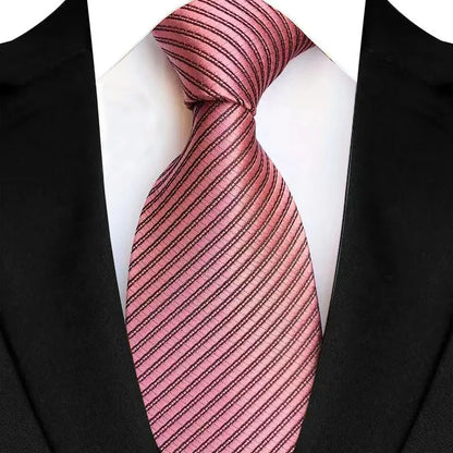 Luxury 8CM Mens Necktie Pink Color Solid Stripes Paisley Ties For Man Groom Jacquard Woven Neck Tie For Business Wedding Party