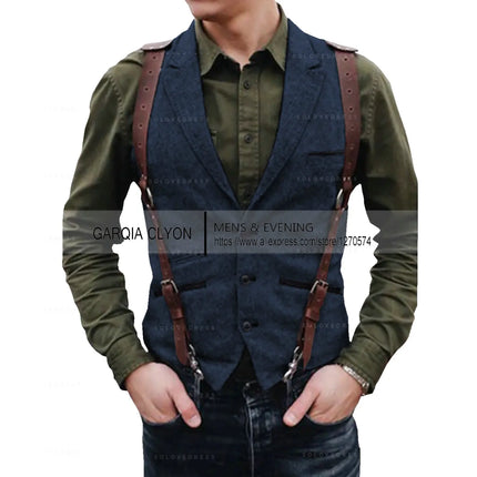 Lapel Neck  Herringbone Men's Suits Vest Single Breasted Slim Fit Men's Waistcoat For Busssiness Wedding