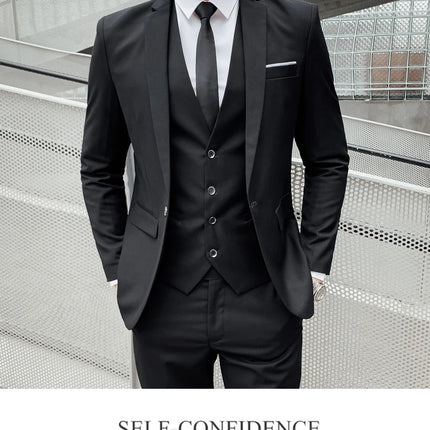 Suit (Blazer+vest+pants) Fashionable and Formal Outdoor Gentleman Solid Color Men's Business Wedding Host Gentle Three-piece Set