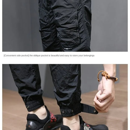 Spring Summer Harajuku Elastic Waist Quick Drying Stripe Casual Baggy Sport Running Work Trousers Man Casual Jogger Sweatpants