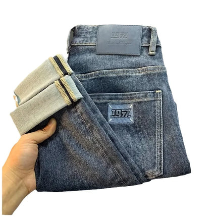Summer Men's Slim Fit Jeans Thin Trendy Loose Straight Leg Elastic Nine Point Pants Versatile Casual Straight Cut Jeans