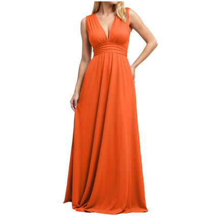 Multiple-Way Women Maxi Dress For Wedding Deep V-Neck Sexy High Waist Evening Party Dress Flowy Ruched A-Line Cocktail Dress