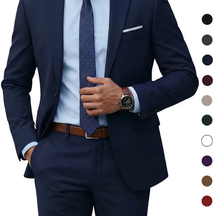 ( Blazer + Pants ) Men's 2 Piece Suit  Random Tie Included, Wedding & Business Dinner Male Formal Menswear Prom & Office Wear