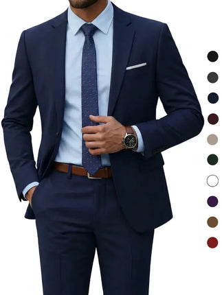 ( Blazer + Pants ) Men's 2 Piece Suit  Random Tie Included, Wedding & Business Dinner Male Formal Menswear Prom & Office Wear
