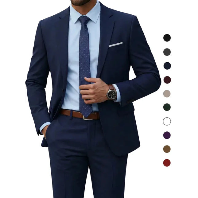 ( Blazer + Pants ) Men's 2 Piece Suit  Random Tie Included, Wedding & Business Dinner Male Formal Menswear Prom & Office Wear