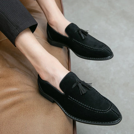 New British Designer Suede LeatherTassel Casual Shoes for Men Purple Blue Brown Moccasins Wedding Prom Homecoming Party Footwear