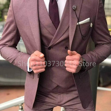 Fashion Men's 3 Pieces Suits Slim Fit Groomsmen Tuxedos Formal Wedding/Business Men Suits Jacket+Vest+Trousers for Party