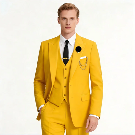 Men's 3-Piece Suit with Black Lapel US Size Formal Tuxedo for Groom Business And Wedding - Jacket Vest And Pants Ensemble