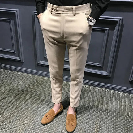 Spring Autumn Men's Slim Fit Korean Style Suit Pants Casual Nine Point Length Trendy White Pants For Office Wear