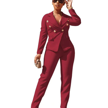 Blue Luxury Designer 2 Piece Set Outfits Black Office Suit for Women 2023 Button Up Blazer Long Pants Suit Top Blazer Set Women