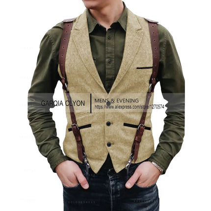 Lapel Neck  Herringbone Men's Suits Vest Single Breasted Slim Fit Men's Waistcoat For Busssiness Wedding