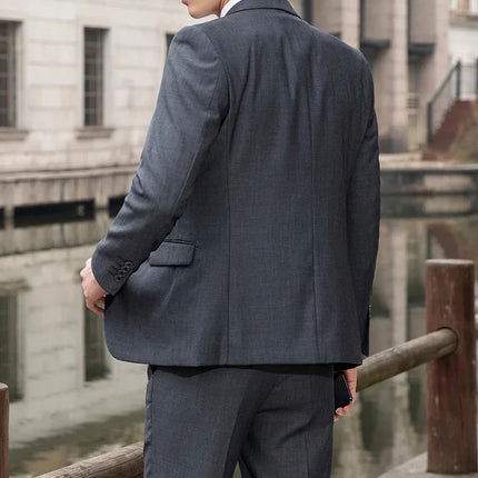 Suit (Blazer+ Trousers) Men's Casual Formal Business Gentleman Solid Color Hosting Four Seasons Slimming Wedding Fashion Suit
