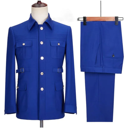 New Fashion  Men's Suits High Quality Stand Collar Single Breasted Suit Male Casual Daily Wedding Two Piece Blazer Pants Set