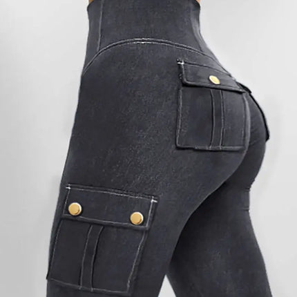 Women's Denim Pants 2024 Summer New Fashion Solid Color Buttoned Pocket Zipper Design High Waist Casual Daily Skinny Jeans