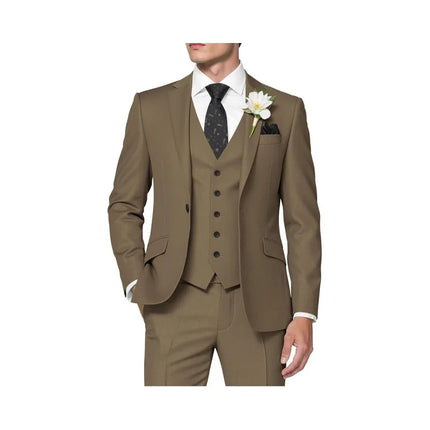 Men's 3-Piece Suit Slim Fit Business Wedding Groomsmen Prom Suits One Button Blazer Jacket Vest Trousers Tuxedo Set