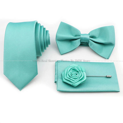 Hot Sale Purple Pink Sage Green Tie Set Polyester Necktie Bowtie Cufflink Brooch For Groom Suit Wedding Cravat Shirt Accessory