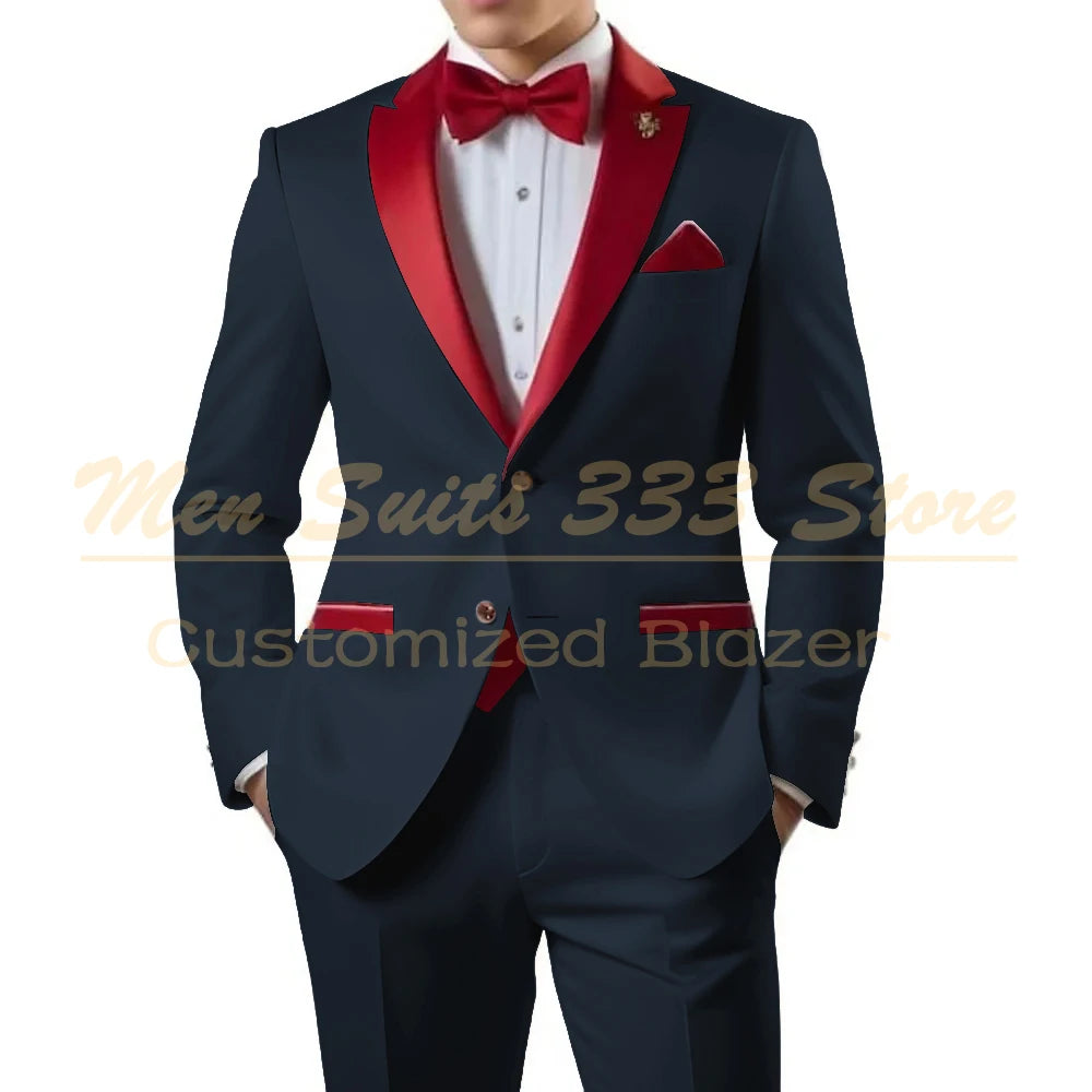 Customized White Men Suits Single Breasted Red Notch Lapel Slim Fit Male Clothing High Quality Wedding 2 Piece Jacket Pants 2025