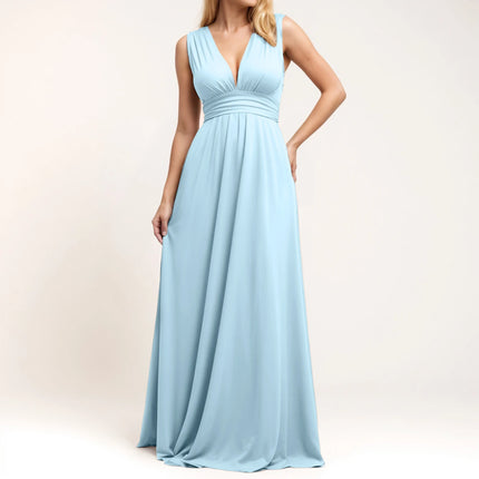 Multiple-Way Women Maxi Dress For Wedding Deep V-Neck Sexy High Waist Evening Party Dress Flowy Ruched A-Line Cocktail Dress