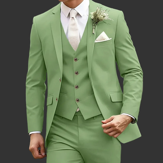Men's Wedding Business Suit Formal Standard Fit 3 Piece Single Breasted Notched Lapel Suits Male Blazer Vest Pants Costume Homme