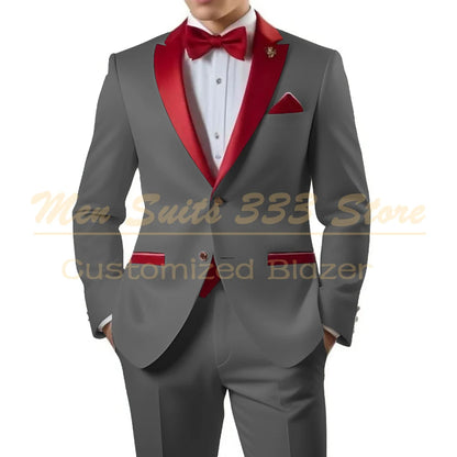 Customized White Men Suits Single Breasted Red Notch Lapel Slim Fit Male Clothing High Quality Wedding 2 Piece Jacket Pants 2025