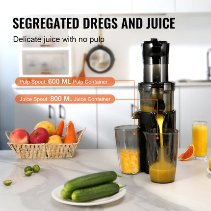 VEVOR Masticating Juicer Cold Press Juicer Machine 2.6" Large Feed Chute Slow Juicer Juice Extractor Maker with High Juice Yield