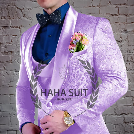 Men's Suit Jacquard Wedding Groom Suits Best Man Dinner Engagement Tuxedo Tailored Clothing