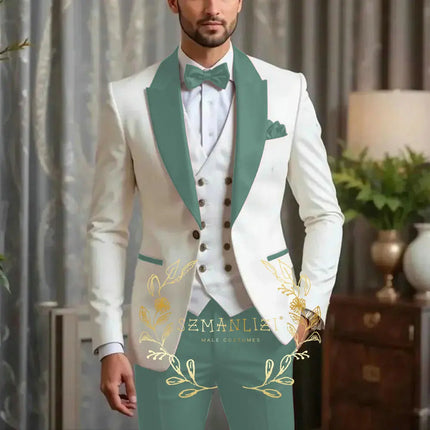 New Men Suit Sets Formal Banquet Luxury Ivory Blazer Vest Burgundy Pants Outfits Wedding Grooms Custom Fashion Slim Fit Costumes