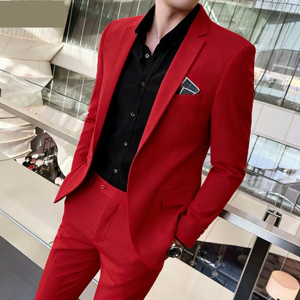 Men's Two-Piece Suit Monochromatic Tern Casual Elegant High-Quality New Banquet Ready Fashionable Ensemble