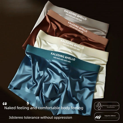 4 Pack Mens Satin Ice Silk Boxer Briefs Ice Cool Comfortable Breathable Trendy Fashion Mens Solid Color Mid Rise Underwear