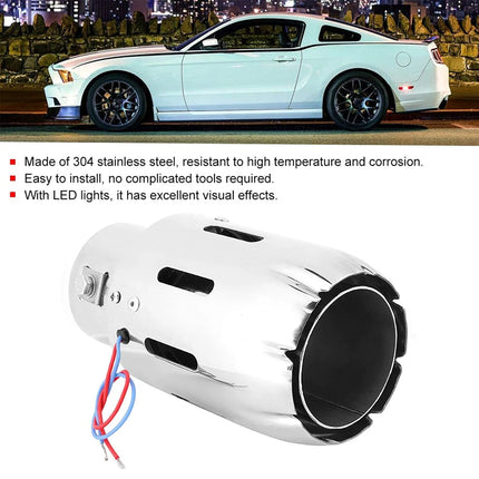 1Pcs 63mm Exhaust Tips Stainless Steel Muffler Car Exhaust Tail Pipe Modification Luminous Tube With Blue Flame LED light