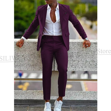 Orange Formal Men Suits For Wedding Prom Notch Lapel Blazer Custom Made Fashion Tuxedos Two-Piece Jacket+Pants Trajes De Hombre