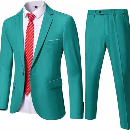 ( Blazer + Pants ) Men's 2 Piece Suit  Random Tie Included, Wedding & Business Dinner Male Formal Menswear Prom & Office Wear