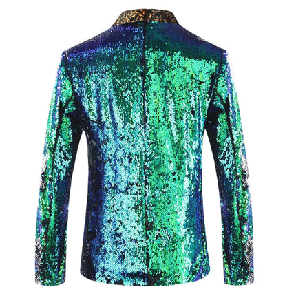 Men's Suit Jacket Shiny Sequins Shawl Collar Suit Cosplay Men Wedding Groom Singer Dance Glitter Suit Jacket Dj Club Stage Gown