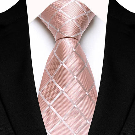 Luxury 8CM Mens Necktie Pink Color Solid Stripes Paisley Ties For Man Groom Jacquard Woven Neck Tie For Business Wedding Party