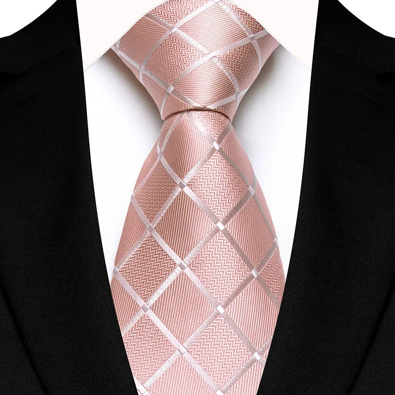 Luxury 8CM Mens Necktie Pink Color Solid Stripes Paisley Ties For Man Groom Jacquard Woven Neck Tie For Business Wedding Party