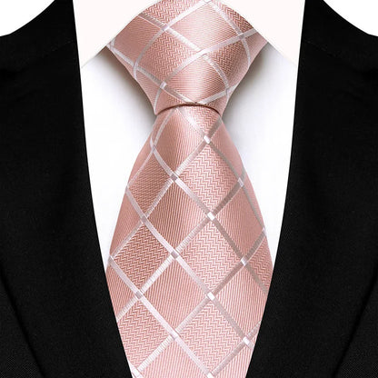 Luxury 8CM Mens Necktie Pink Color Solid Stripes Paisley Ties For Man Groom Jacquard Woven Neck Tie For Business Wedding Party