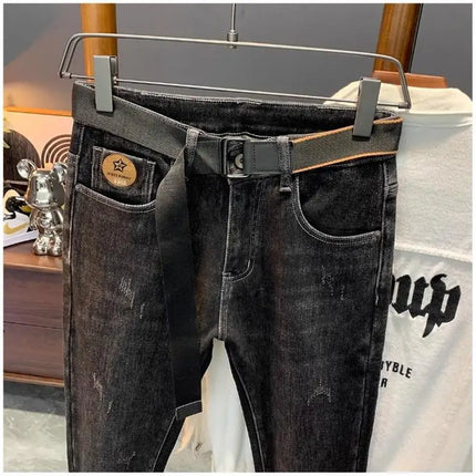 Stylish Slim Fit Men's Jeans Elastic Casual Long Pants Spring Autumn Winter Korean Version Trendy Brand Versatile Straight Leg