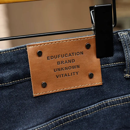 New Embroidery Fashion Straight Jeans Men Stretch Black Blue Slim Fit Pants Comfortable Business Denim Trousers