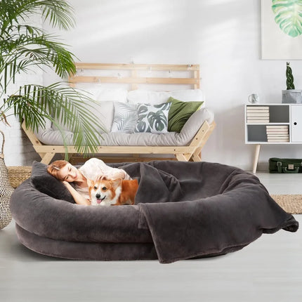Human Dog Bed for Adult, 73"x56"x12" Washable Orthopedic Human Size Dogs Beds, Faux Fur Removable Adult Dog Bed