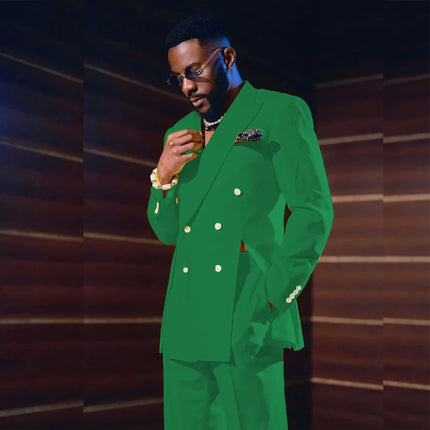 Fashion Yellow Men's Suits Special Style Double Breasted Peaked Lapel Luxury Blazer 2 Piece Jacket Pants Chic Blazer Customized
